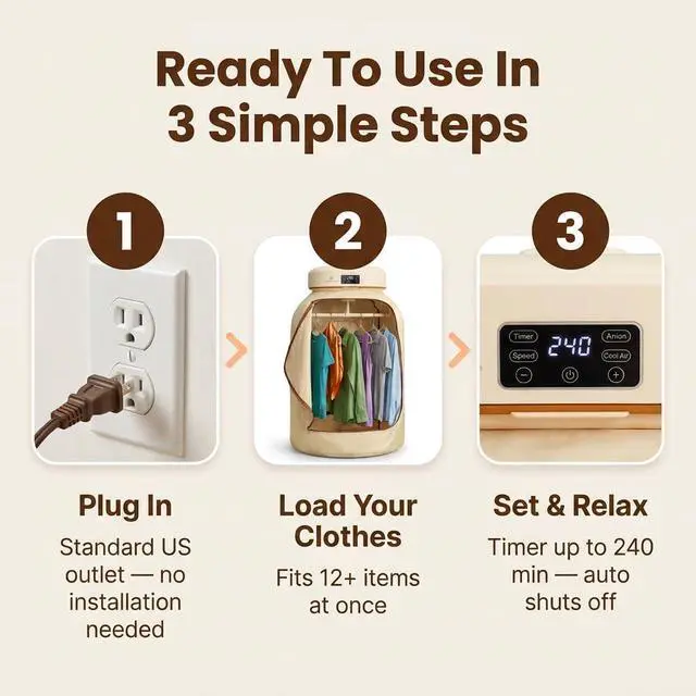 Alt view image 7 of 7 - Portable Clothes Dryer for Travel Compact Foldable Electric Drying Machine with Dry Bag & Timer Fast-Drying for Apartments, RV, Dorm Clothes, Underwear, Socks Quiet & Energy Efficient