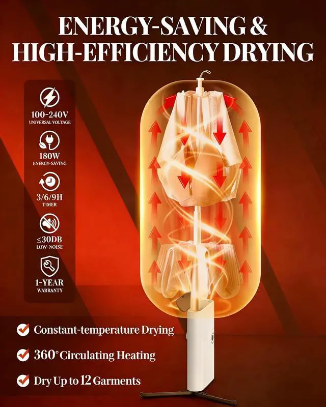 Alt view image 2 of 7 - Portable Dryer for Clothes, 3/6/9-Hr Timer, Fragrance Disc, UV Care Light | Mini Compact Foldable Clothes Dryer Machine, Low Noise, Energy Saving, for Laundry Apartment RV Hotel Dorm