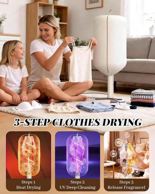 Alt view image 3 of 7 - Portable Dryer for Clothes, 3/6/9-Hr Timer, Fragrance Disc, UV Care Light | Mini Compact Foldable Clothes Dryer Machine, Low Noise, Energy Saving, for Laundry Apartment RV Hotel Dorm