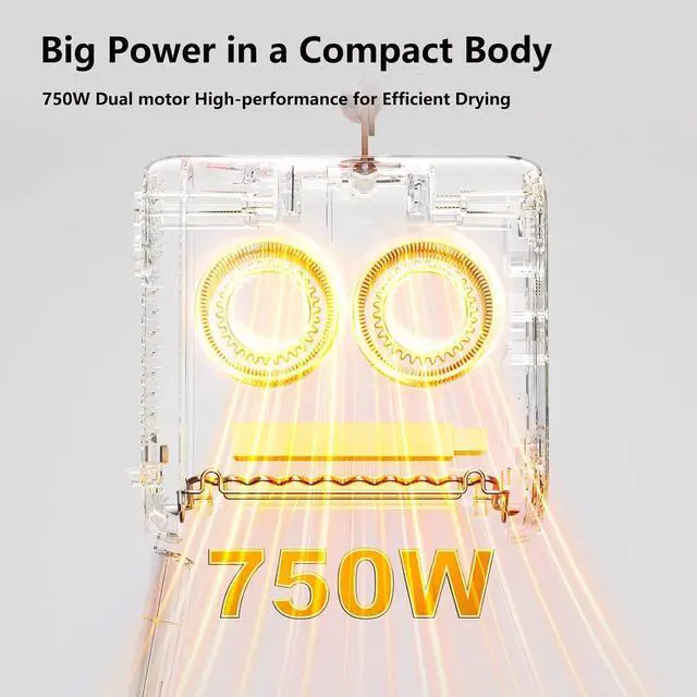 Alt view image 3 of 7 - Portable Clothes Dryers for Apartments, High Power Dual Motors, No-Installation Fast Small Mini Clothes Dryer, Compact Electric Dryer for RV, Home Use, Travel Clothes Dryer