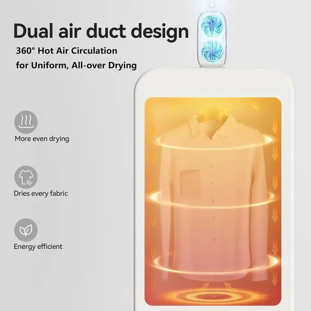 Alt view image 5 of 7 - Portable Clothes Dryers for Apartments, High Power Dual Motors, No-Installation Fast Small Mini Clothes Dryer, Compact Electric Dryer for RV, Home Use, Travel Clothes Dryer