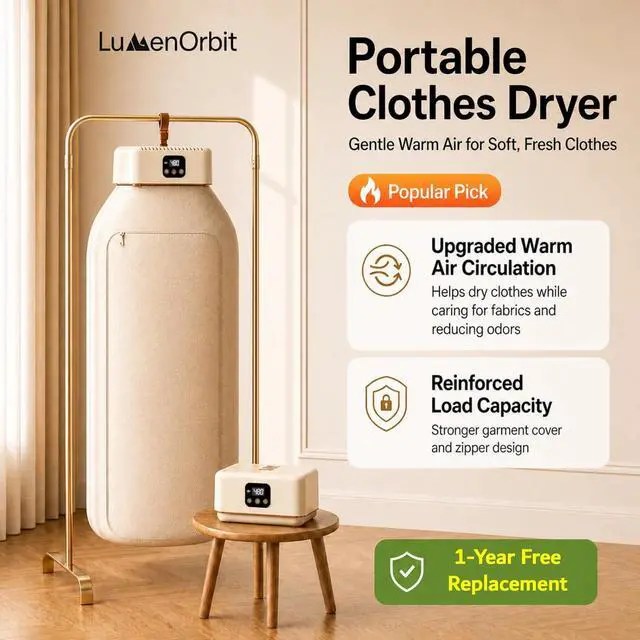 Alt view image 2 of 7 - Portable Clothes DryerSafe Quiet Fast & 1-Year Free ReplacementUpgraded Mini Dryer with Adjustable Timer & Remote Control, Drying Machine for Apartment, RV, Travel, Dorm(Khaki)