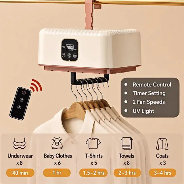 Alt view image 3 of 7 - Portable Clothes DryerSafe Quiet Fast & 1-Year Free ReplacementUpgraded Mini Dryer with Adjustable Timer & Remote Control, Drying Machine for Apartment, RV, Travel, Dorm(Khaki)