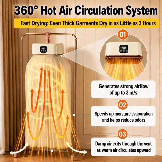 Alt view image 4 of 7 - Portable Clothes DryerSafe Quiet Fast & 1-Year Free ReplacementUpgraded Mini Dryer with Adjustable Timer & Remote Control, Drying Machine for Apartment, RV, Travel, Dorm(Khaki)
