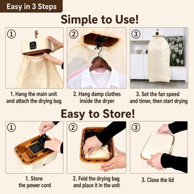 Alt view image 6 of 7 - Portable Clothes DryerSafe Quiet Fast & 1-Year Free ReplacementUpgraded Mini Dryer with Adjustable Timer & Remote Control, Drying Machine for Apartment, RV, Travel, Dorm(Khaki)