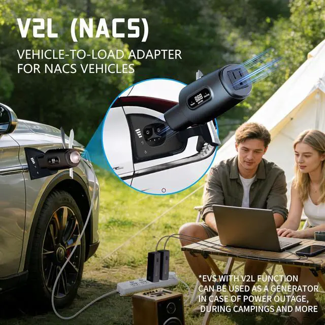 Alt view image 2 of 6 - NACS V2L Adapter-Vehicle to Load Adapter for 2025+Ioniq 5/6/9, 2026+Kia EV3/5/6/9, 2025+Genesis(Requires V2L+NACS Inlet), Safety Lock, LED Display,Power for Camping, Trips, Emergencies etc.