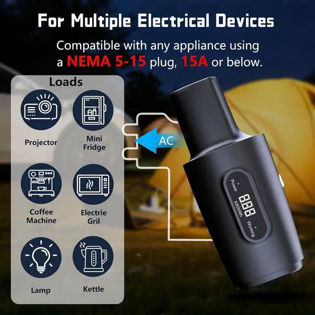 Alt view image 5 of 6 - NACS V2L Adapter-Vehicle to Load Adapter for 2025+Ioniq 5/6/9, 2026+Kia EV3/5/6/9, 2025+Genesis(Requires V2L+NACS Inlet), Safety Lock, LED Display,Power for Camping, Trips, Emergencies etc.