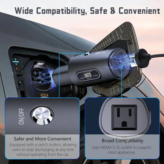 Alt view image 6 of 6 - NACS V2L Adapter-Vehicle to Load Adapter for 2025+Ioniq 5/6/9, 2026+Kia EV3/5/6/9, 2025+Genesis(Requires V2L+NACS Inlet), Safety Lock, LED Display,Power for Camping, Trips, Emergencies etc.