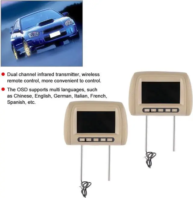 Alt view image 2 of 7 - Headrest Player 7in Screen 2pcs Rear Seat Entertainment Car Headrest HD LCD Video Player Control MP5 Display Brown