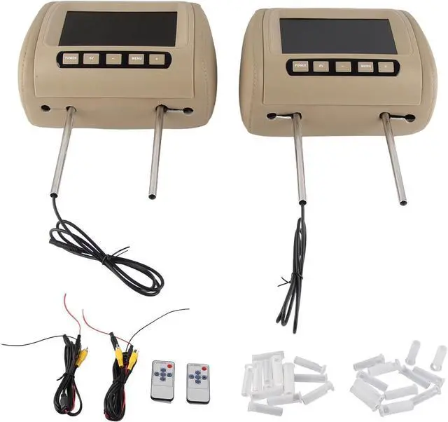 Alt view image 4 of 7 - Headrest Player 7in Screen 2pcs Rear Seat Entertainment Car Headrest HD LCD Video Player Control MP5 Display Brown