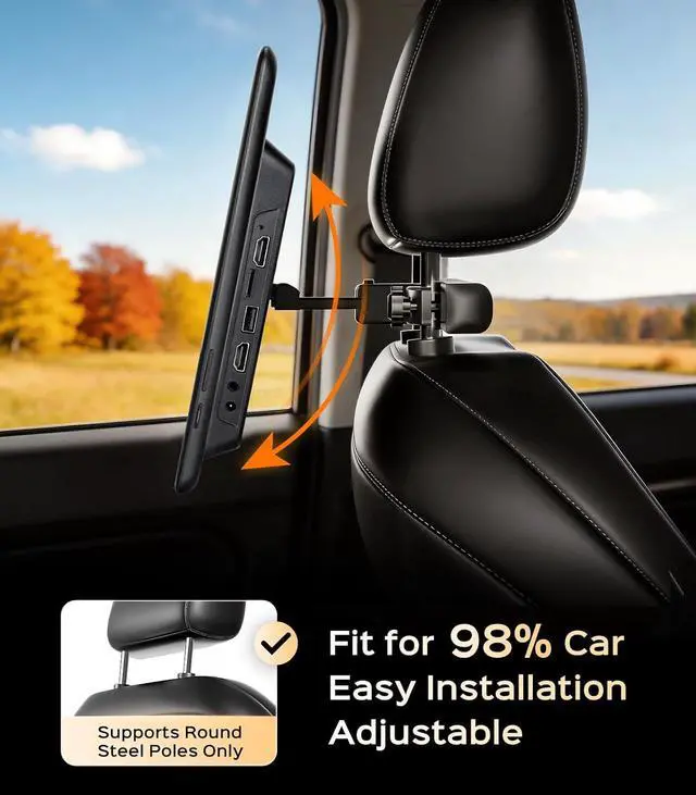 Alt view image 3 of 7 - 14" Car TV Headrest Monitor for Cars Back seat Universal Rear Entertainment System, Support Phone Wireless Mirror Link Touch Screen 4K,with WiFi/Bluetooth/HDMI/USB/Video Player 2G+32G(2PCs)