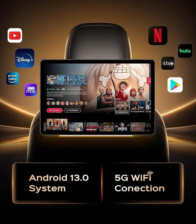 Alt view image 4 of 7 - 14" Car TV Headrest Monitor for Cars Back seat Universal Rear Entertainment System, Support Phone Wireless Mirror Link Touch Screen 4K,with WiFi/Bluetooth/HDMI/USB/Video Player 2G+32G(2PCs)
