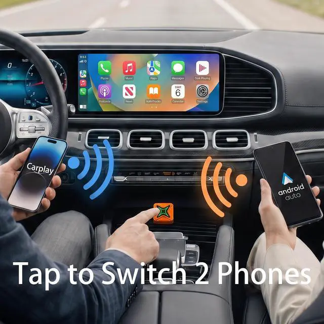 Alt view image 4 of 7 - Wireless CarPlay Adapter for iPhone & Android | 2-in-1 Wireless CarPlay and Android Auto Adapter, Plug and Play, Auto Reconnect