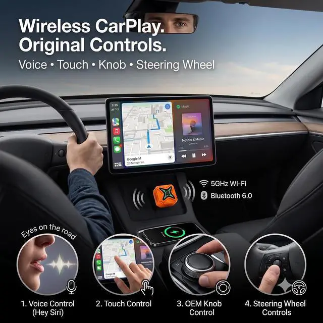 Alt view image 5 of 7 - Wireless CarPlay Adapter for iPhone & Android | 2-in-1 Wireless CarPlay and Android Auto Adapter, Plug and Play, Auto Reconnect