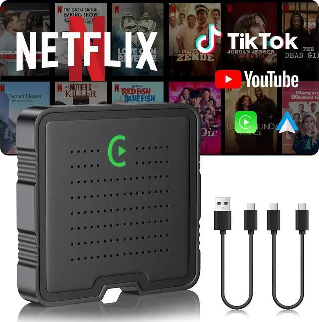 Main image of 2-in-1 Wireless CarPlay Adapter for Streaming Netflix/YouTube/TikTok/TF Card, 2025 Magic Video AI Box & Android Auto Dongle, Plug & Play, Fit with iPhone 8+/iOS10+/Android 11+