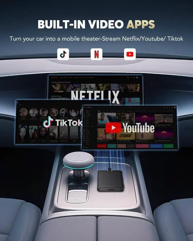 Alt view image 2 of 6 - 2-in-1 Wireless CarPlay Adapter for Streaming Netflix/YouTube/TikTok/TF Card, 2025 Magic Video AI Box & Android Auto Dongle, Plug & Play, Fit with iPhone 8+/iOS10+/Android 11+