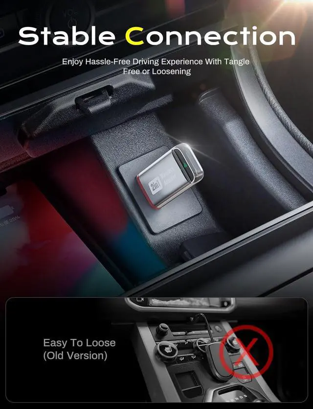 Alt view image 2 of 7 - 2-in-1 Wireless CarPlay Adapter 2026 Support CarPlay & Android Auto, Fast Auto-Connect, No Latency, Mini Bluetooth Dongle Convert Wired to Wireless Compatible with iPhone & Android Silver U3