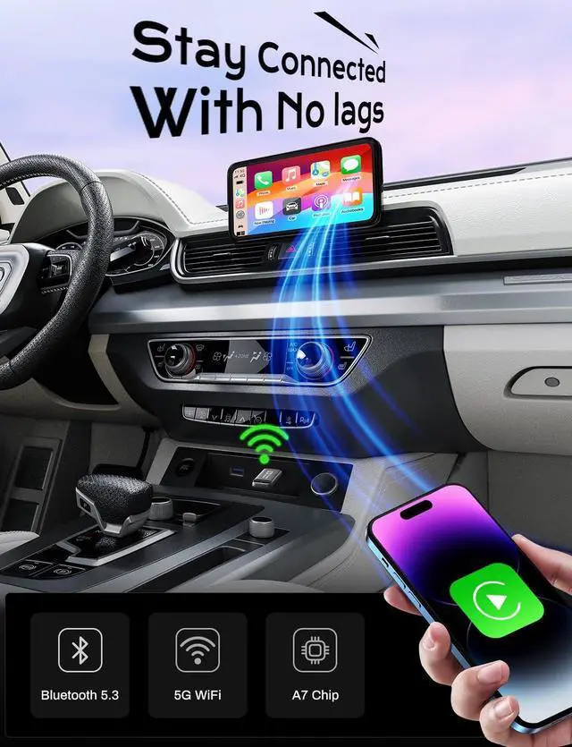Alt view image 4 of 7 - 2-in-1 Wireless CarPlay Adapter 2026 Support CarPlay & Android Auto, Fast Auto-Connect, No Latency, Mini Bluetooth Dongle Convert Wired to Wireless Compatible with iPhone & Android Silver U3