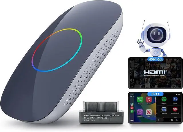 Main image of Wireless Carplay Adapter - Magic AI Box CarPlay Android Auto Wireless, Dual Wi-Fi & BT USB Playback, AI-Powered, OTA, Video Box for YouTube, Netflix, CB4CT-GY