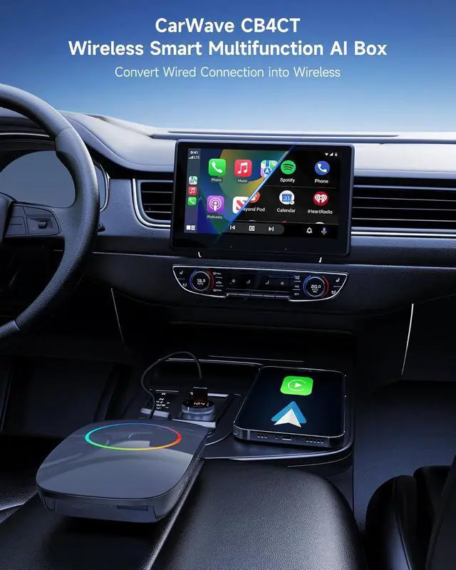 Alt view image 3 of 7 - Wireless Carplay Adapter - Magic AI Box CarPlay Android Auto Wireless, Dual Wi-Fi & BT USB Playback, AI-Powered, OTA, Video Box for YouTube, Netflix, CB4CT-GY