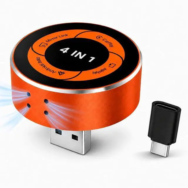 Main image of 4-in-1 Wireless CarPlay Adapter, Converts Wired CarPlay & Android Auto to Wireless, Supports AirPlay & Screen Mirroring, Auto Reconnect, USB-A/C Included, Plug and Play