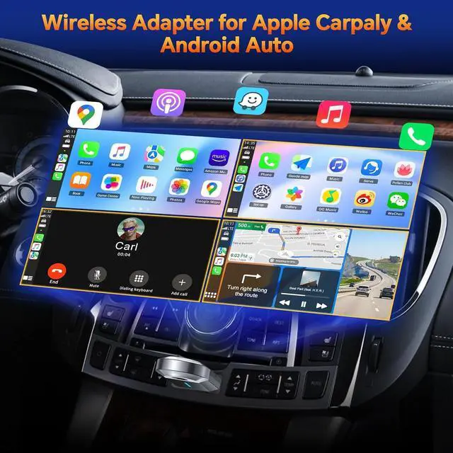 Alt view image 2 of 7 - 2 in 1 Wireless Carplay Adapter for CarPlay & Android Auto, USB A & USB C Dongle Converts Wired to Wireless, Compatible with Cars from 2016, Plug & Play