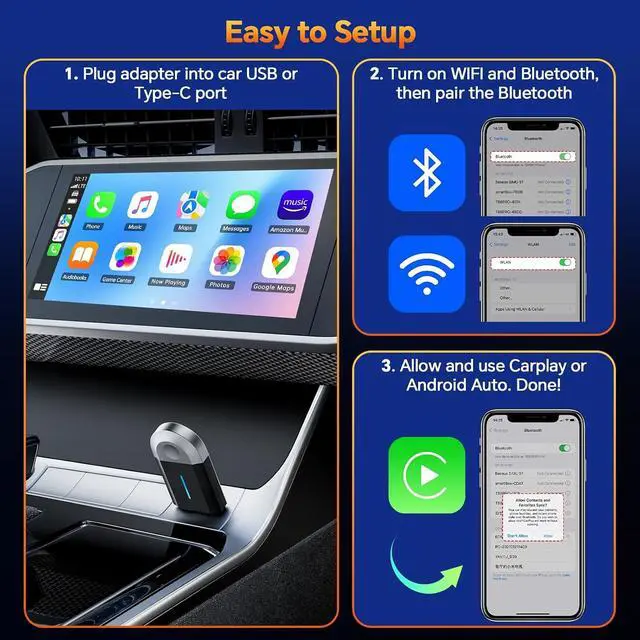 Alt view image 4 of 7 - 2 in 1 Wireless Carplay Adapter for CarPlay & Android Auto, USB A & USB C Dongle Converts Wired to Wireless, Compatible with Cars from 2016, Plug & Play
