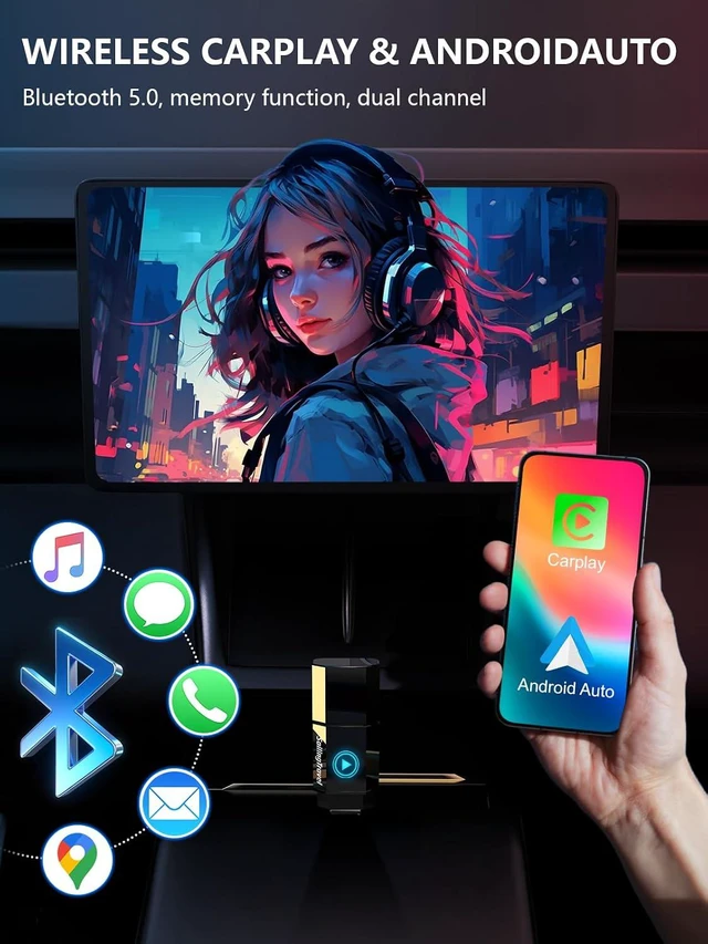 Alt view image 4 of 6 - Lipstick Series (Built-in Magnet) Wireless CarPlay/Android Auto Adapter for iPhone & Android, Mini Convert Wired to Wireless Dongle with USB & Type-C 2.0, Stable Control & No Delay