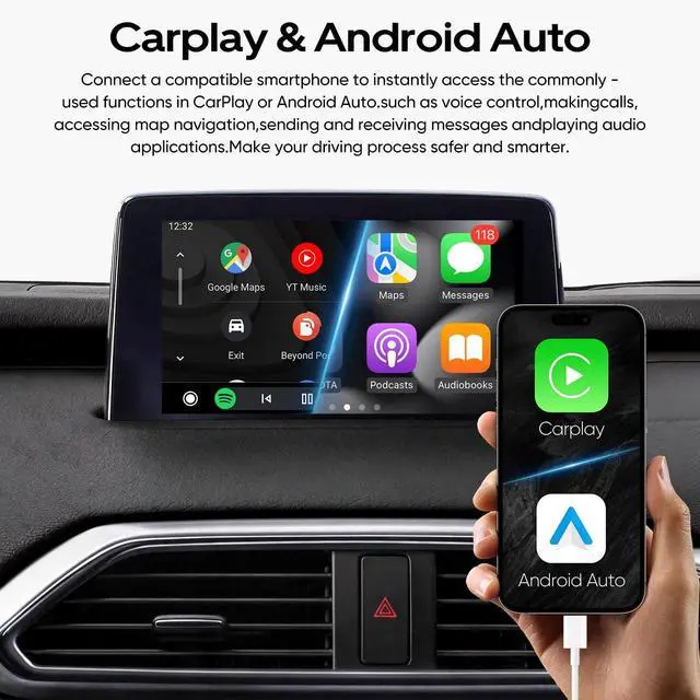 Alt view image 2 of 7 - Mazda CarPlay & Android Auto Wired Adapter with Fast Charge & Type-C Port | 2024 Upgraded Retrofit Kit for MZD Connect (2015-2020) | CX-5/CX-9/Mazda3/6/MX-5 | OEM TK78-66-9U0C Hub (P2 PRO)