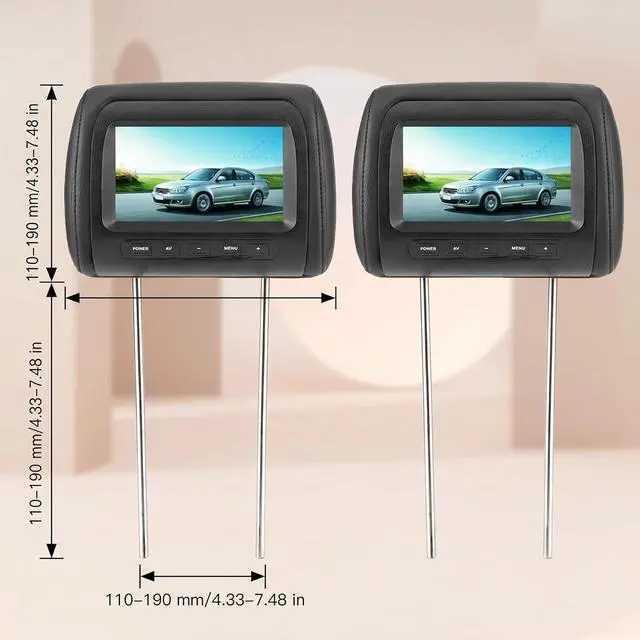 Alt view image 2 of 7 - 2pcs 7 in Headrest LCD Video Monitor Car Headrest Display Adjustable Headrest MP5 Screen Dual Display 800 x 480 RGB Wireless Remote Universal Car with 2 Video Input for Rear Seat