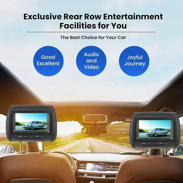 Alt view image 7 of 7 - 2pcs 7 in Headrest LCD Video Monitor Car Headrest Display Adjustable Headrest MP5 Screen Dual Display 800 x 480 RGB Wireless Remote Universal Car with 2 Video Input for Rear Seat