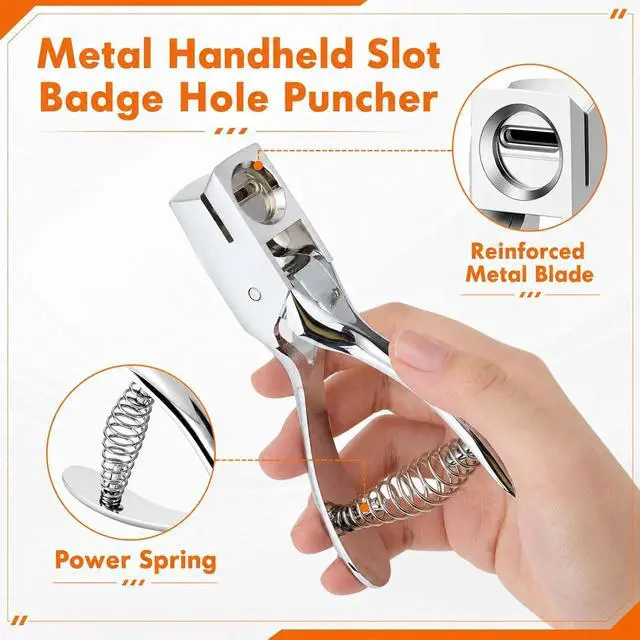 Alt view image 4 of 7 - 6 Set Badge Hole Punch for ID Cards, All Metal Handheld Slot Badge Holes Puncher, No Burrs, One Slot Hole Punch for ID Card, Badges PVC and Paper, 15mm x 3mm Holes