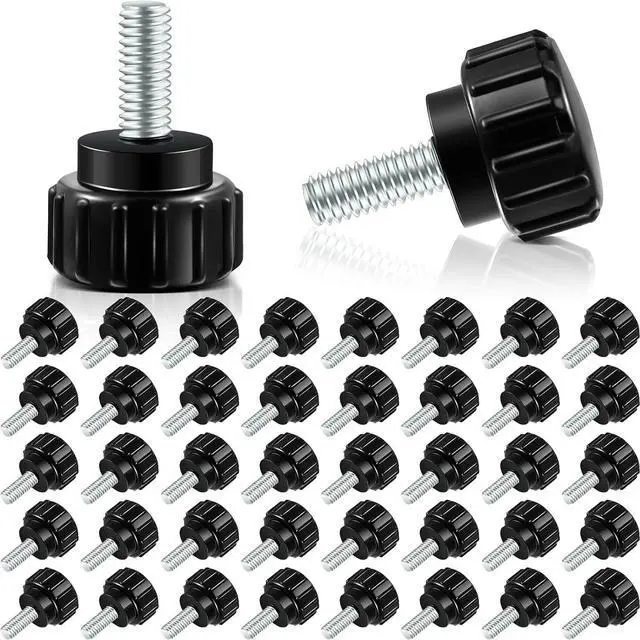 Main image of M4 x 10 mm Threaded Knurled Thumb Screws for Monitor Mounts, 200 Pcs | Black Carbon Steel Clamping Knobs with Threaded Thumb Screw Design for Monitor Mounts