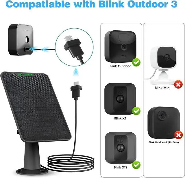 Alt view image 2 of 7 - 4 Pack 6W Solar Panel for Blink Outdoor 44th Gen Camera Solar Panel Charger Compatible with Blink Camera Solar Panel with Battery, Secure Wall Mount, 13.12ft Cable, IP65 Weatherproof, 360° Bracket