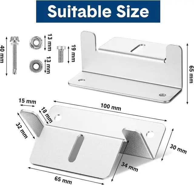 Alt view image 2 of 7 - 10 Set Solar Panel Mounting Brackets Z Bracket Aluminum Solar Panel Mounting Brackets Kit with Nuts and Bolts for RV, Boat, Wall, Caravans, Yacht and Other Gird Installation