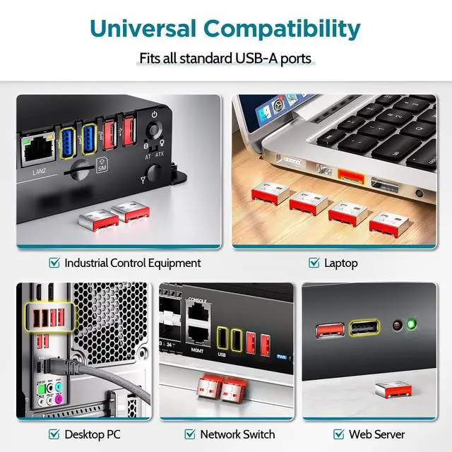 Alt view image 2 of 4 - USB-A Port Locks 100-Pack 10 Keys Dust-Proof&Physical Security Red | PHYSICAL SECURITY Insert, Dual-keyhole Damage-free Removal, Dust&Waterproof, for Server Rack, Data Center, IT Enterprise