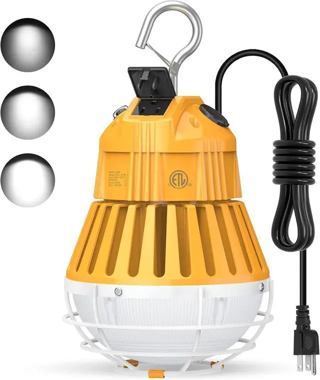Main image of 80W, 60W, 48W LED Temporary Work Light, Portable Hanging Construction Light | 5000K, Linkable, Selectable Power,10400lm, AC100-277V,10ft Cable Plug,ETL Listed | IP65 Job Site Lighting & LED Work Light