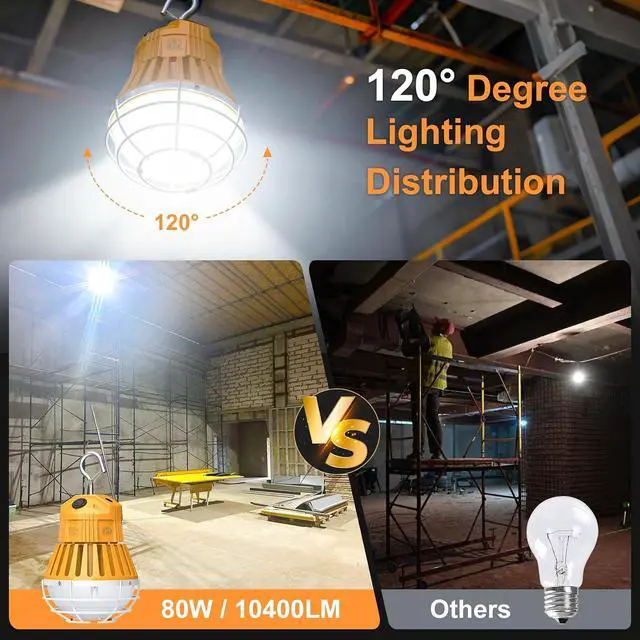 Alt view image 6 of 7 - 80W, 60W, 48W LED Temporary Work Light, Portable Hanging Construction Light | 5000K, Linkable, Selectable Power,10400lm, AC100-277V,10ft Cable Plug,ETL Listed | IP65 Job Site Lighting & LED Work Light