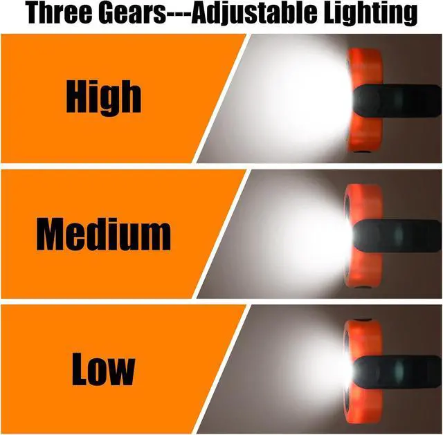 Alt view image 4 of 7 - 2 Pack 780 Lumens Magnetic Work Light USB Rechargeable LED Flashlight Portable Mechanic Light for Car Repair Emergency Lighting Mechanics Workshop Inspection(Orange-2pk)