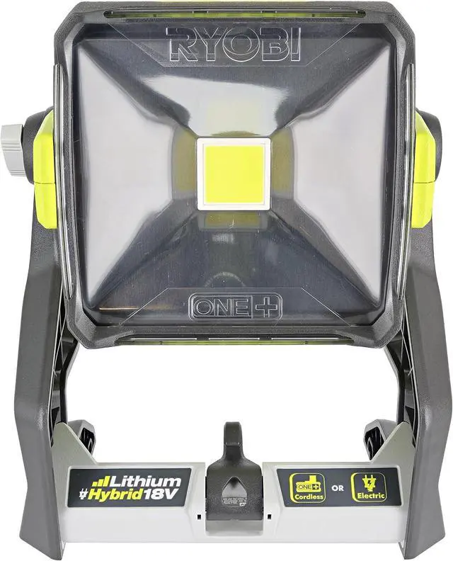 Alt view image 2 of 7 - Ryobi P721 One+ 1,800 Lumen 18V Hybrid AC and Lithium Ion Powered Flat Standing LED Work Light with Onboard Mounting Options (Battery and Extension Cord Not Included, Light Only)