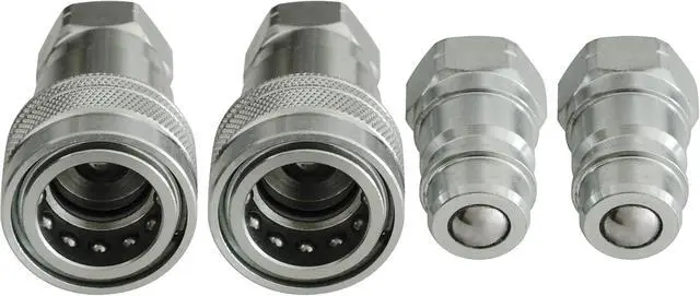 Alt view image 4 of 6 - 4Set 1/2" Ag ISO 5675 Hydraulic Quick Connect Tractor Couplers with Dust Caps Ball Valve, Ball Pioneer Style Hydraulic Quick Coupler-4SETS