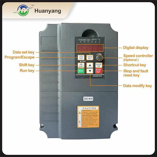 Alt view image 3 of 7 - HUANYANG VFD Variable Frequency Drive 4kW 5HP 220V (GT-4R0G-2) | Vector Control,220VAC 1-3 Phase Input, 220VAC 3-Phase 0-400HZ Output,16A,Motor Speed Contorl