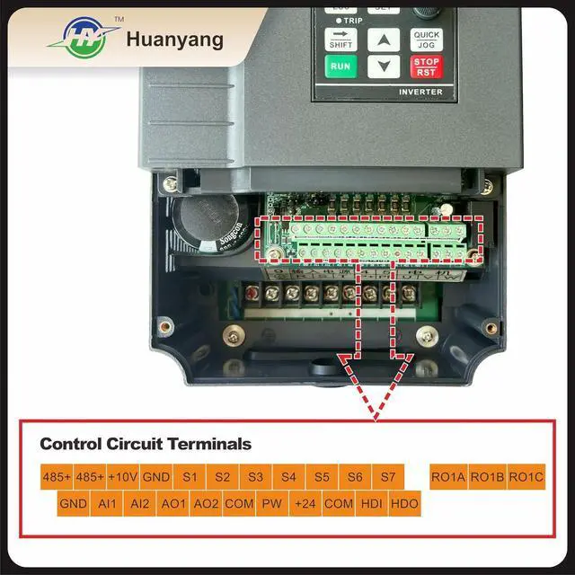 Alt view image 5 of 7 - HUANYANG VFD Variable Frequency Drive 4kW 5HP 220V (GT-4R0G-2) | Vector Control,220VAC 1-3 Phase Input, 220VAC 3-Phase 0-400HZ Output,16A,Motor Speed Contorl