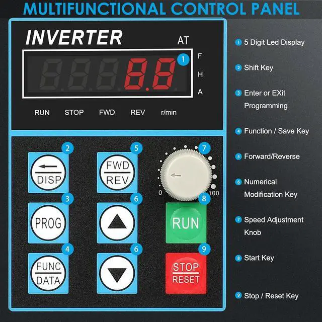 Alt view image 3 of 7 - VFD Inverter 0.75kw 1HP 5A AC 220V Variable Frequency Drive | Single Phase to 3 Phase, Frequency Converter, For Spindle Motor Speed Control