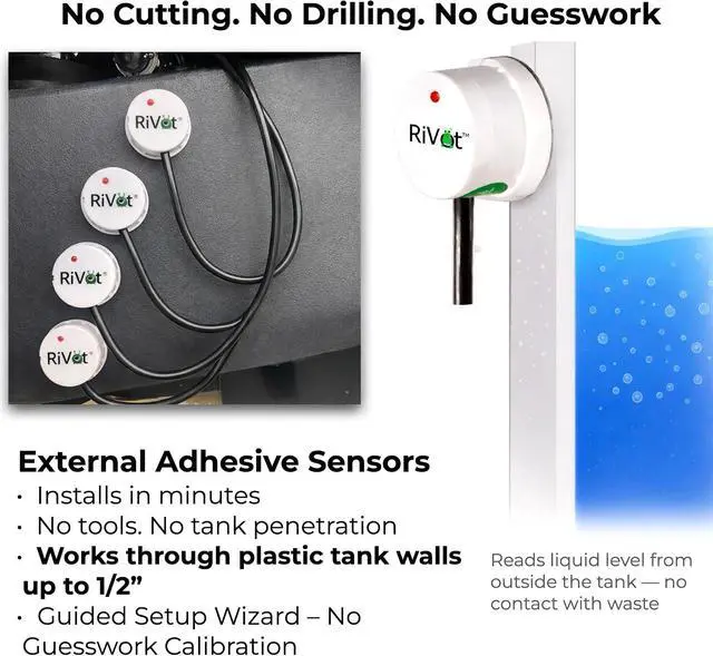 Alt view image 3 of 7 - TankMaster RV Tank Monitor Contactless External Tank Level Sensors with Bluetooth & WiFi Fresh, Gray & Black Tanks No Drill Install for Travel Trailers & Motorhomes iOS & Android