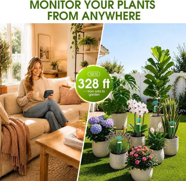 Alt view image 6 of 7 - Soil Moisture Meter for Plants,4-in-1 Wireless Soil Tester,Soil Thermometer/Moisture/Sunlight Time,Large Screen,Indoor/Outdoor Plant Water Meter,Garden Soil Test Kit for Lawn,Farm,Houseplants