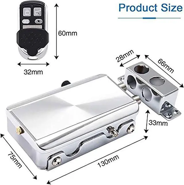Alt view image 4 of 7 - Electronic Door Lock, Zinc Alloy Anti-Theft Remote Door Lock with 4 Remote Controls, Keyless Entry Smart Remote Control Lock for Home Office Garage, Remote Unlock