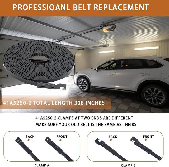 Alt view image 3 of 7 - 41A5250-2 Drive Belt for 10ft High Garage Doors,308'' Garage Door Openers Belt 041A5250-2,Replacement Belt Compatible with Some Liftmaster/Chamberlain Belt Drive Garage Door Opener