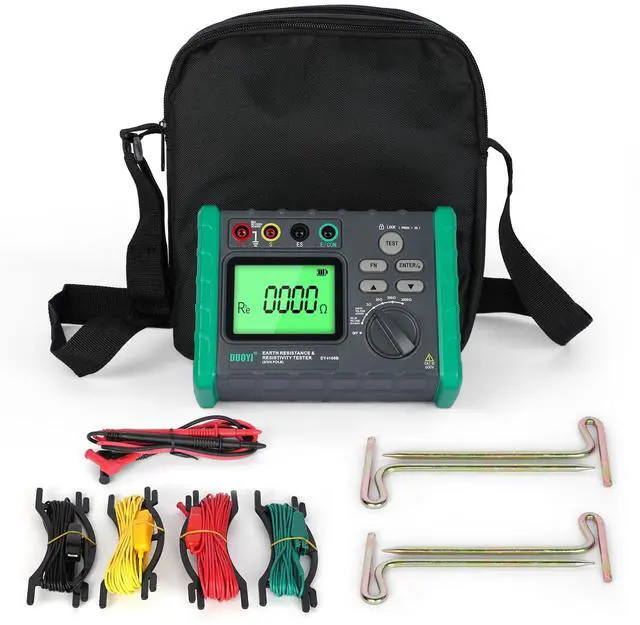Main image of Earth Resistance Tester 0.03-2000 Soil Resistivity Meter, Upgraded Digital Earth Ground Resistance Tester 2/3 Wire Measurement AC/DC Voltage Meter with Batteries,Tool Bag