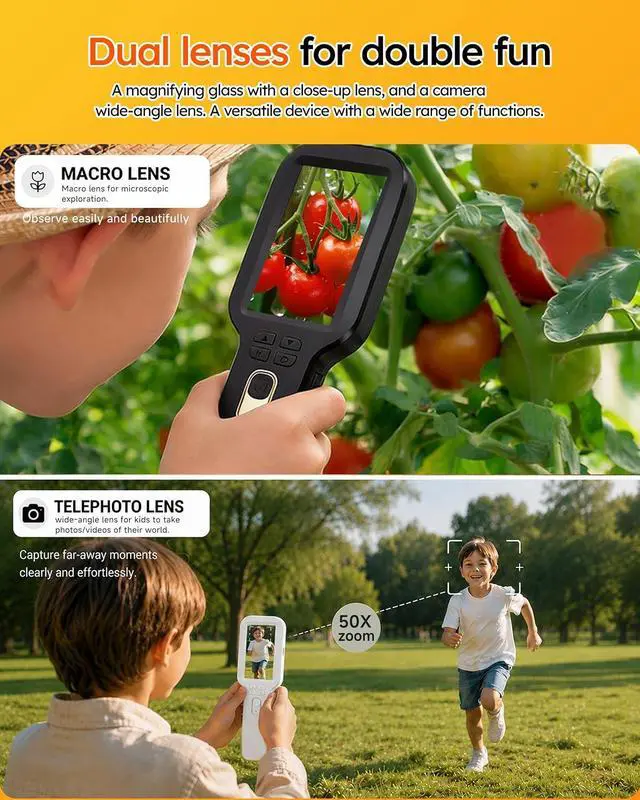 Alt view image 3 of 7 - Kids Microscope Camera 500X Autofocus Magnifier STEM Gift Toy for Ages 4-12 Handheld Digital Magnifying Glass Camera with 3.0" HD Screen and Photo/Video Record,Portable Edu Science Kits for Children